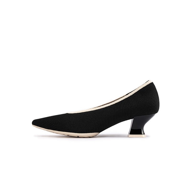 modish shallow slip on block heel pumps for commuting all black 1