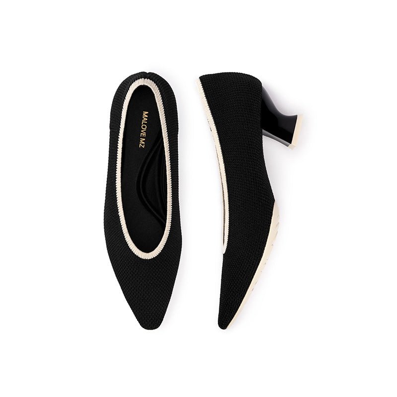 modish shallow slip on block heel pumps for commuting all black 4