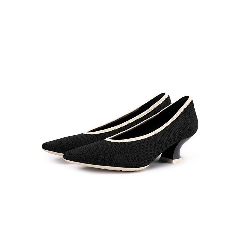 modish shallow slip on block heel pumps for commuting all black 2