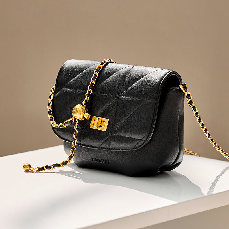 monaco trendy triangle quilted leather chain bag black 5