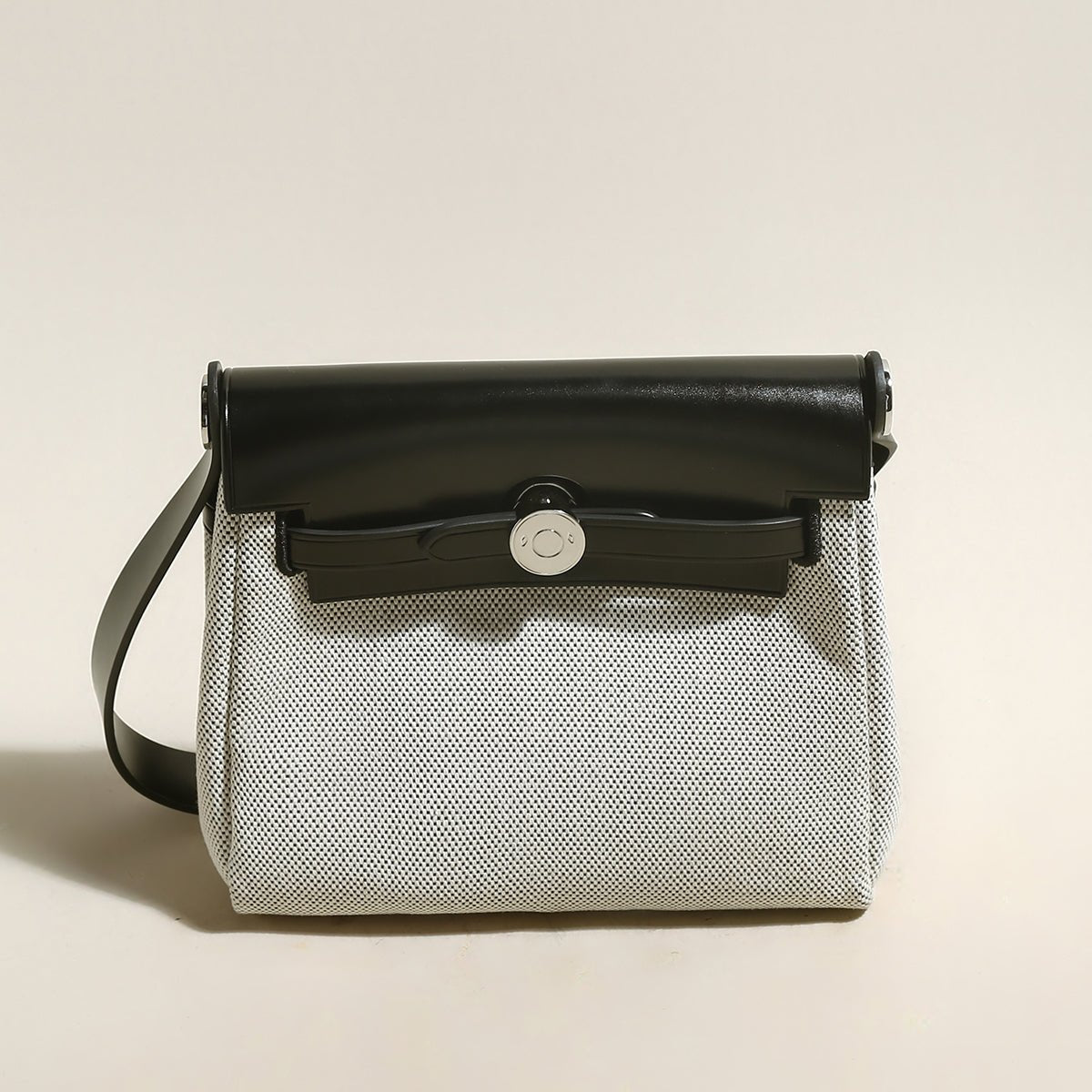 Monet Mini Canvas & Leather Crossbody Bag – Structured Colorblock Shoulder Bag with Turn-Lock Closure