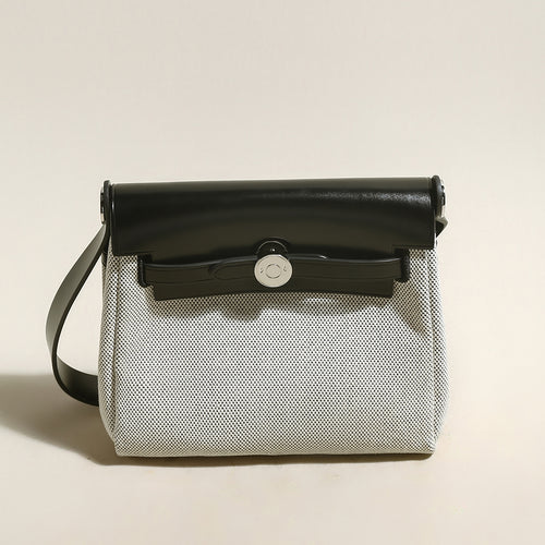 Monet Mini Canvas & Leather Crossbody Bag – Structured Colorblock Shoulder Bag with Turn-Lock Closure
