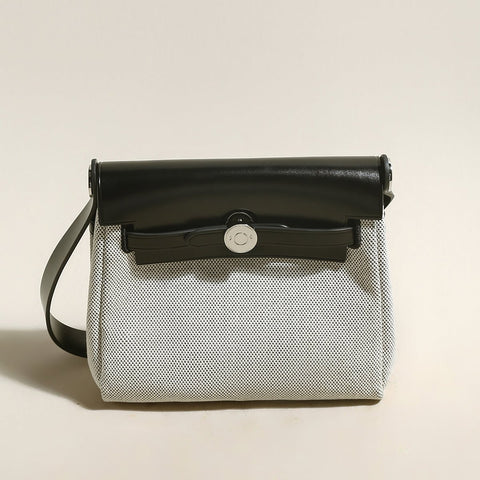 Monet Mini Canvas & Leather Crossbody Bag – Structured Colorblock Shoulder Bag with Turn-Lock Closure