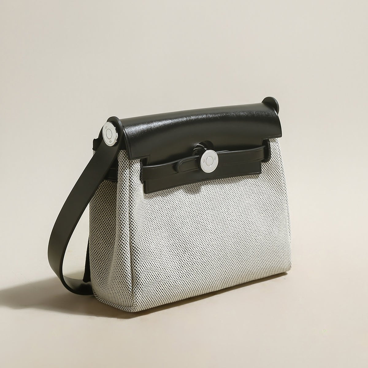 Monet Mini Canvas & Leather Crossbody Bag – Structured Colorblock Shoulder Bag with Turn-Lock Closure