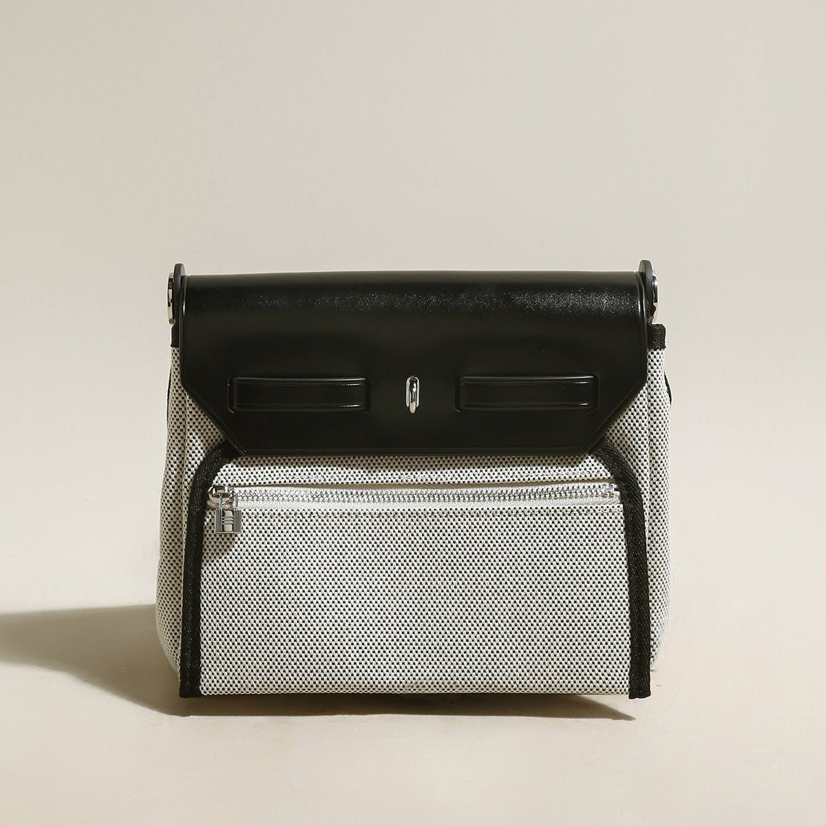 Monet Mini Canvas & Leather Crossbody Bag – Structured Colorblock Shoulder Bag with Turn-Lock Closure