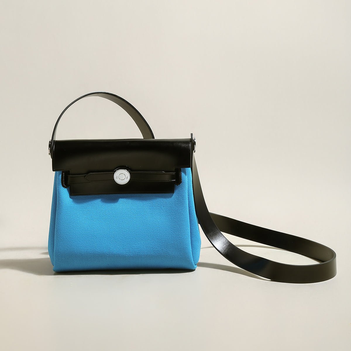 Monet Mini Canvas & Leather Crossbody Bag – Structured Colorblock Shoulder Bag with Turn-Lock Closure