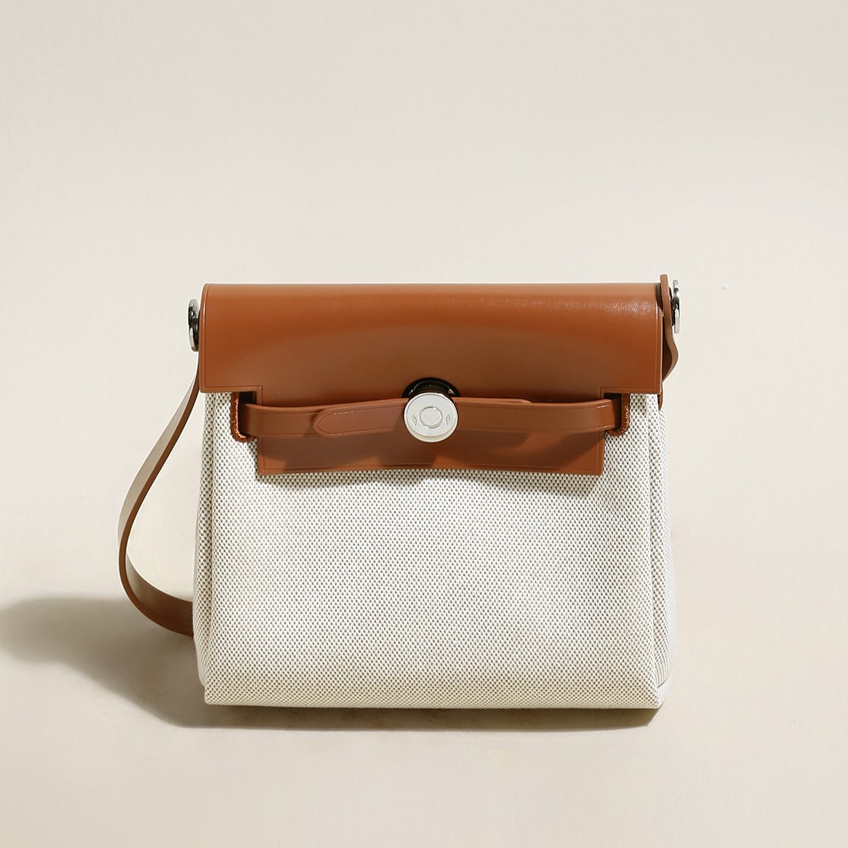 Monet Mini Canvas & Leather Crossbody Bag – Structured Colorblock Shoulder Bag with Turn-Lock Closure