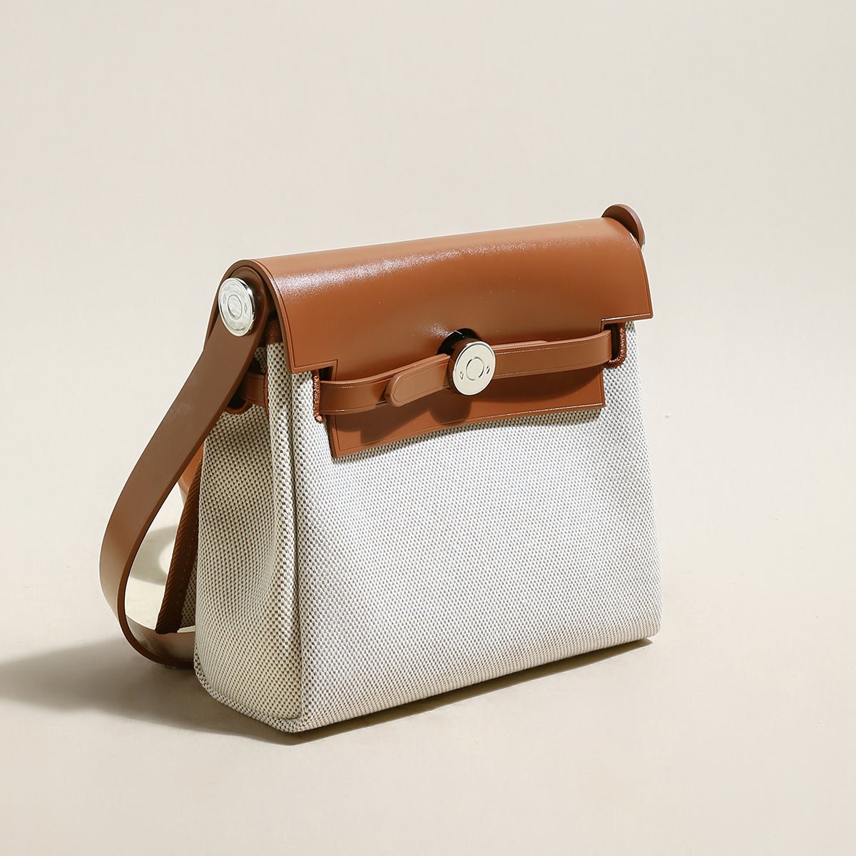 Monet Mini Canvas & Leather Crossbody Bag – Structured Colorblock Shoulder Bag with Turn-Lock Closure