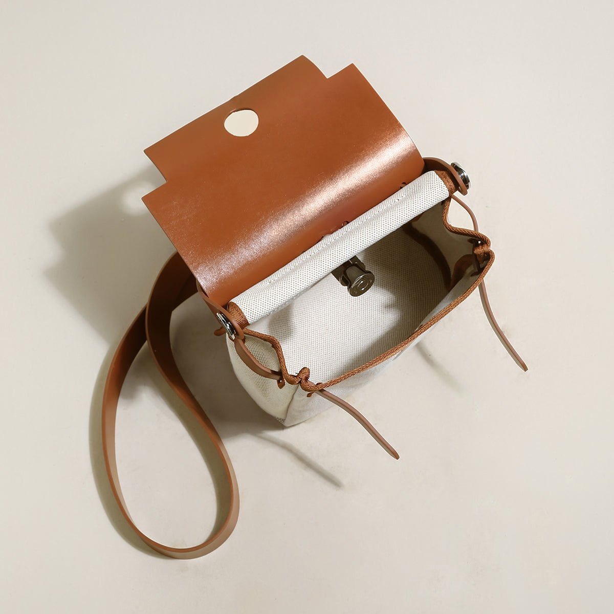 Monet Mini Canvas & Leather Crossbody Bag – Structured Colorblock Shoulder Bag with Turn-Lock Closure