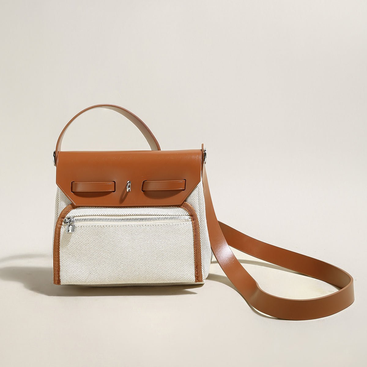 Monet Mini Canvas & Leather Crossbody Bag – Structured Colorblock Shoulder Bag with Turn-Lock Closure