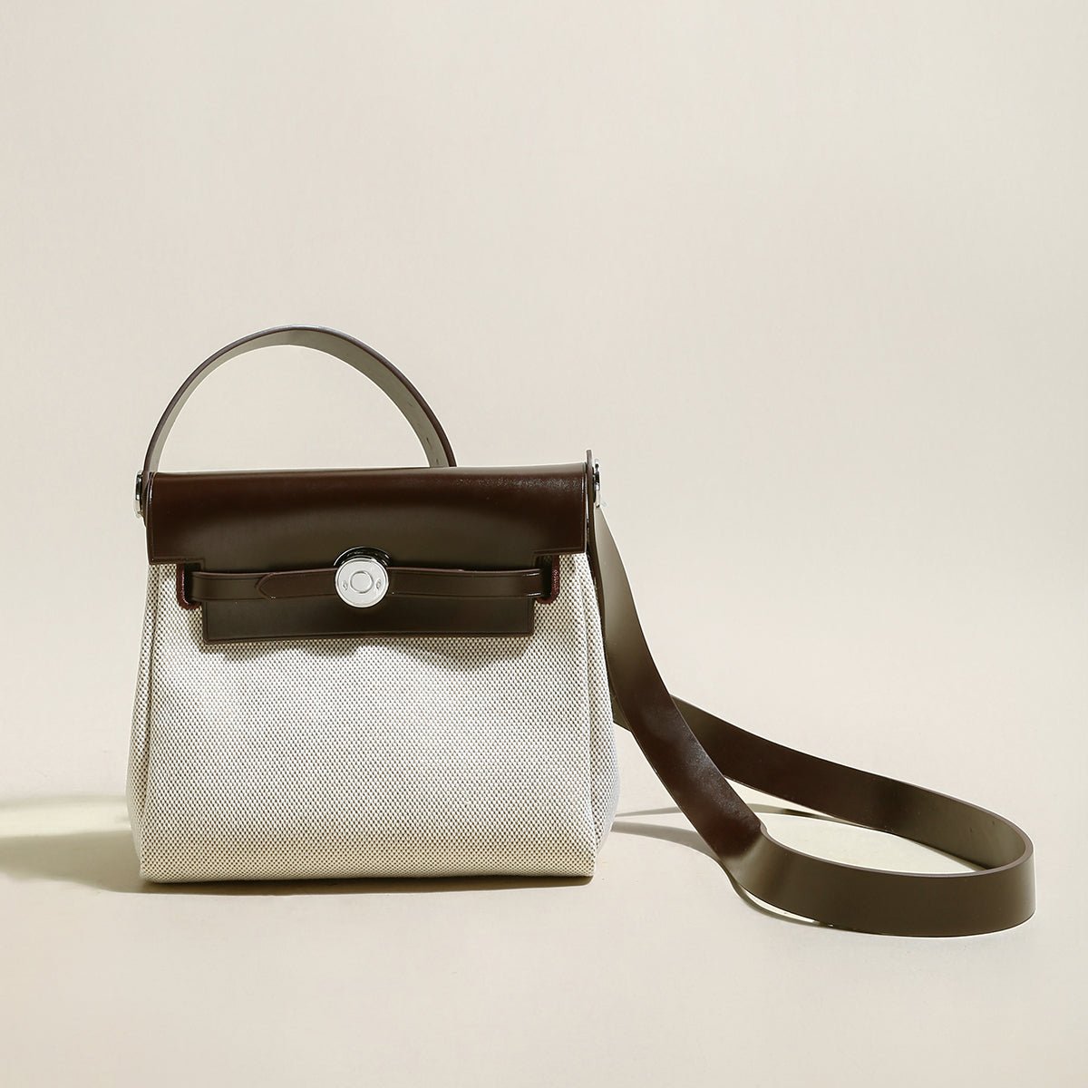 Monet Mini Canvas & Leather Crossbody Bag – Structured Colorblock Shoulder Bag with Turn-Lock Closure