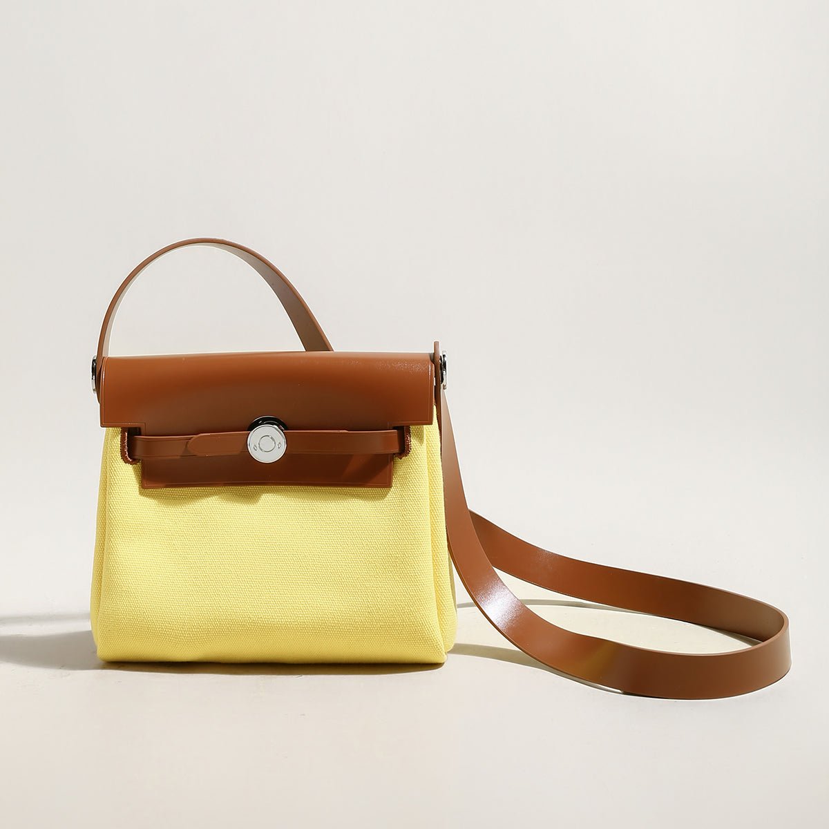 Monet Mini Canvas & Leather Crossbody Bag – Structured Colorblock Shoulder Bag with Turn-Lock Closure