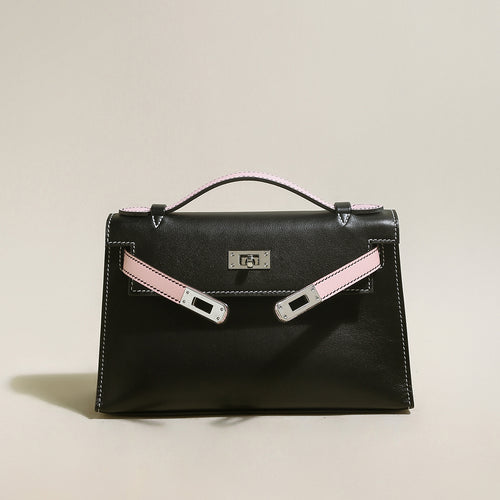 Monroe Colorblock Leather Satchel – Structured Top Handle Bag with Turn-Lock Closure & Chain Strap