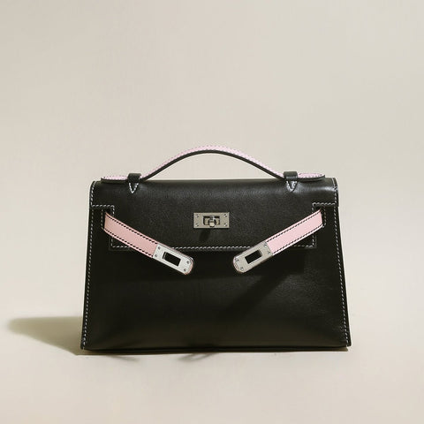 Monroe Colorblock Leather Satchel – Structured Top Handle Bag with Turn-Lock Closure & Chain Strap