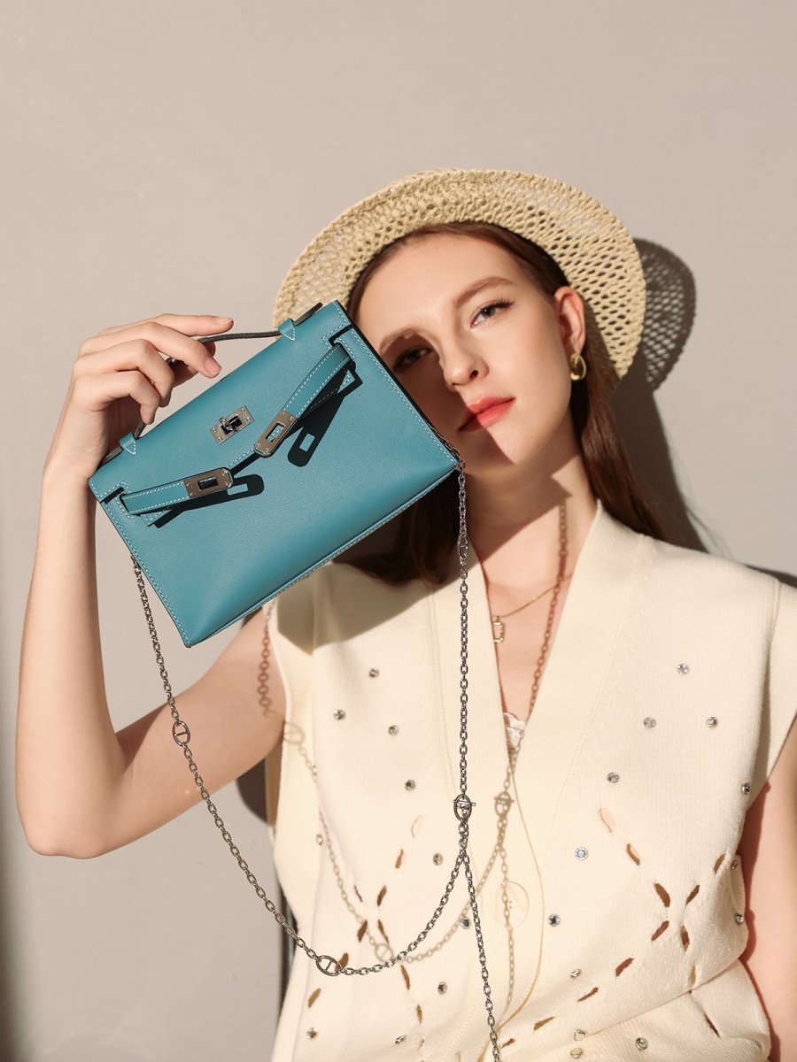 Monroe Colorblock Leather Satchel – Structured Top Handle Bag with Turn-Lock Closure & Chain Strap