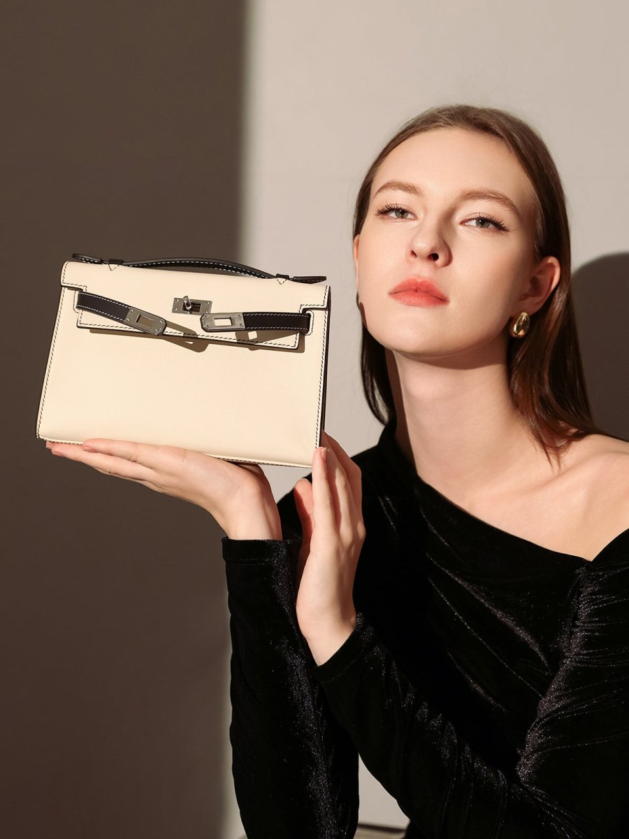 Monroe Colorblock Leather Satchel – Structured Top Handle Bag with Turn-Lock Closure & Chain Strap