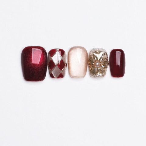 Moonlit Rose Wine Red Cat-Eye Press-On Nails