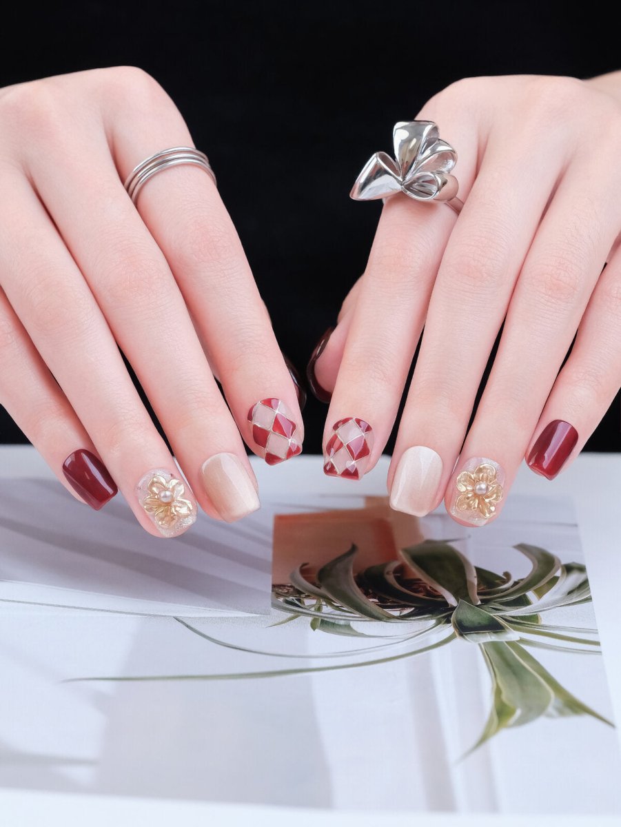 Moonlit Rose Wine Red Cat-Eye Press-On Nails