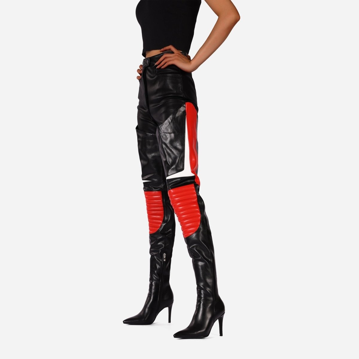 Multi Color Coil Panel Thigh High Boots - 0cm