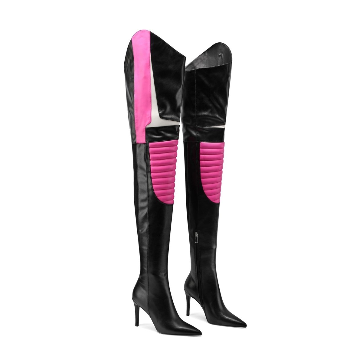 Multi Color Coil Panel Thigh High Boots - 0cm