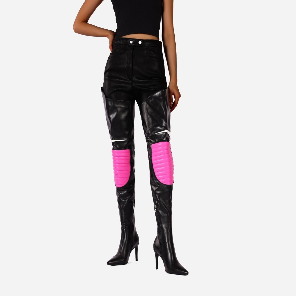Multi Color Coil Panel Thigh High Boots - 0cm