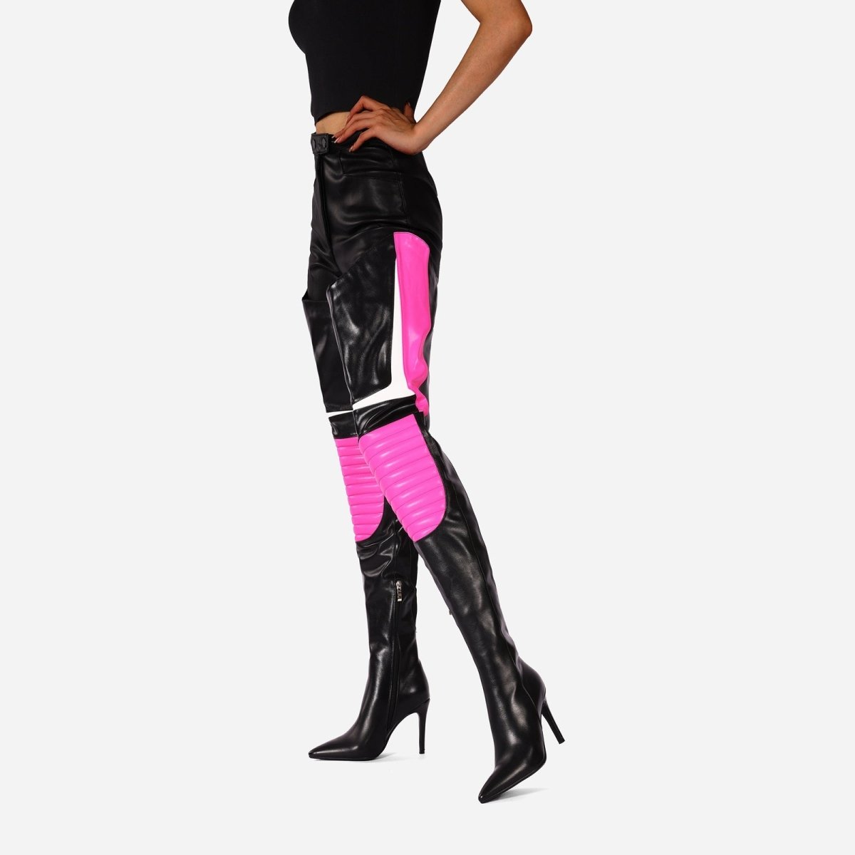 Multi Color Coil Panel Thigh High Boots - 0cm