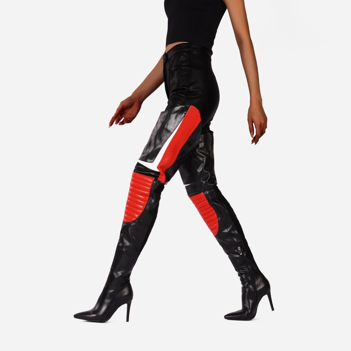 Multi Color Coil Panel Thigh High Boots - 0cm