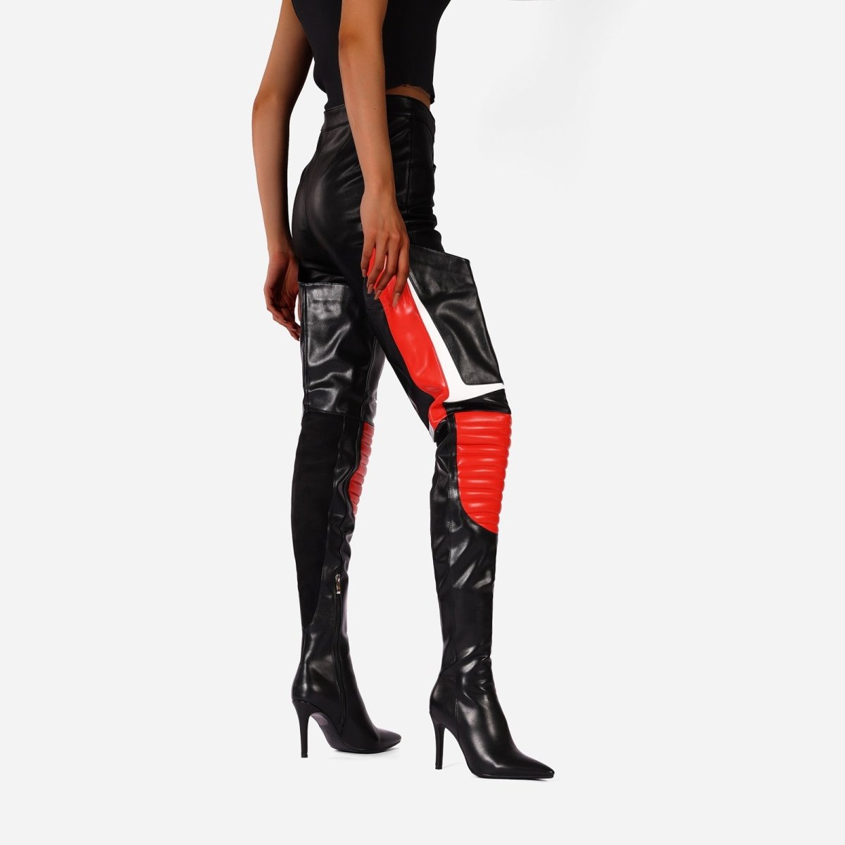 Multi Color Coil Panel Thigh High Boots - 0cm