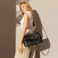 Multi-Strap Black Quilted Flap Shoulder Bag