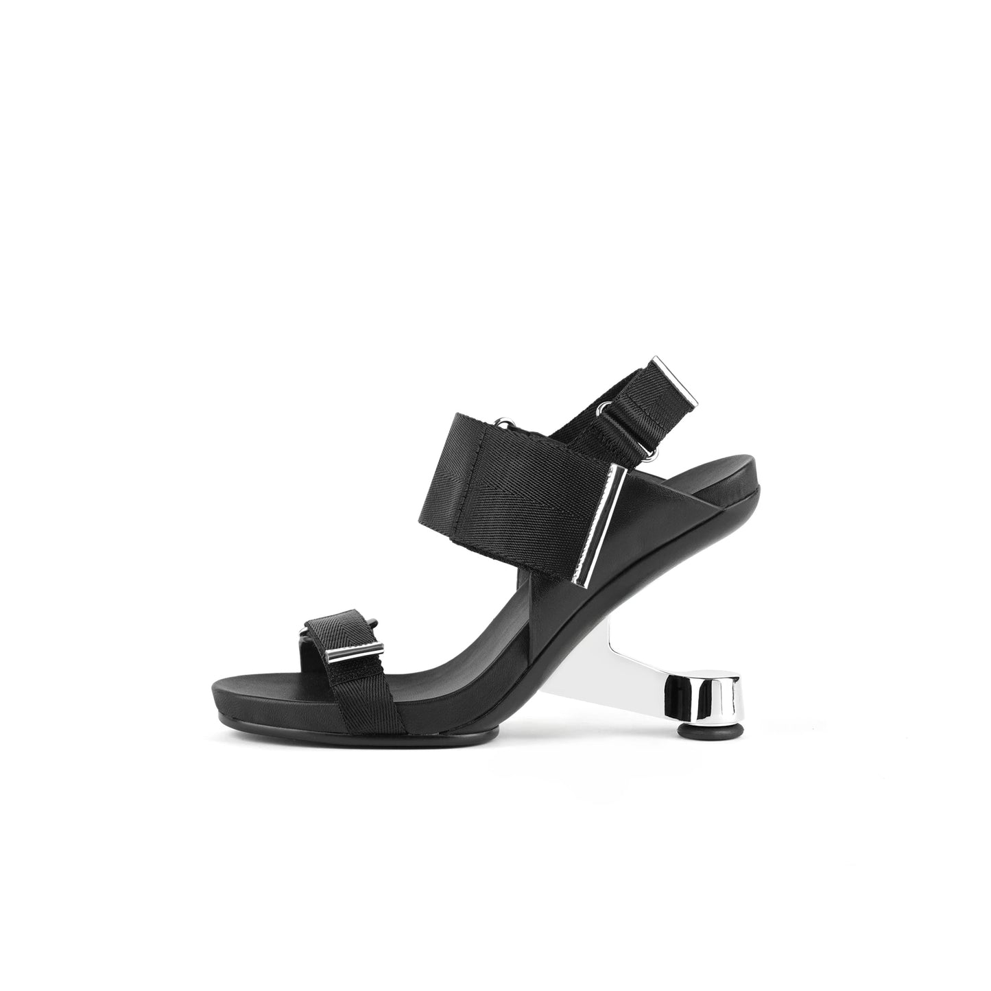 multi strap heel less sandals all black 1
