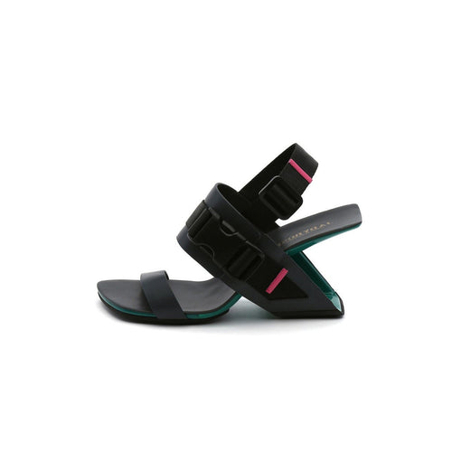 multi strap patent open toe sandals all black 1