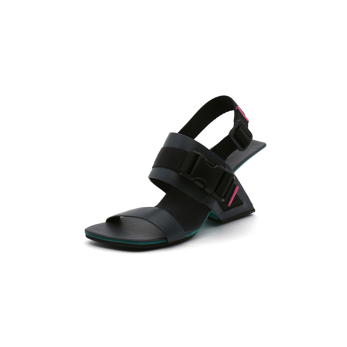 multi strap patent open toe sandals all black 2