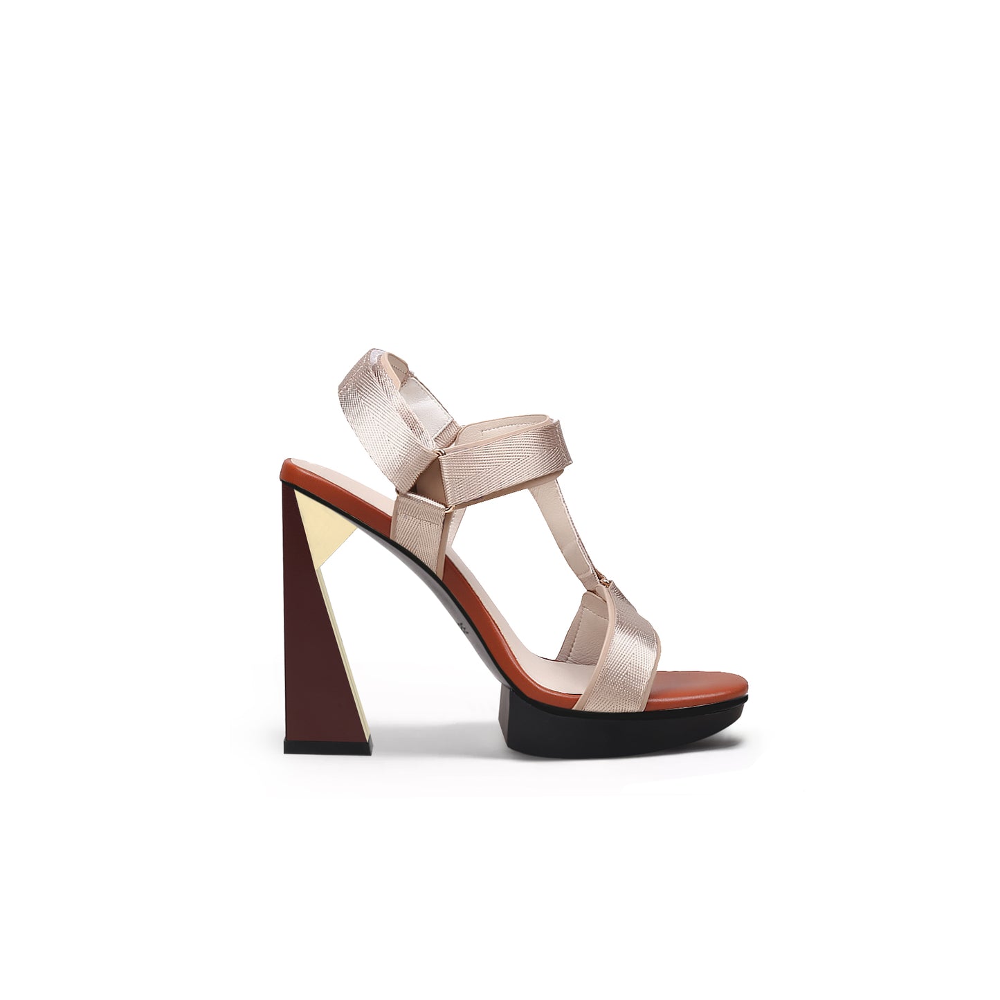 multi strap triangular geometric heels all apricot 3