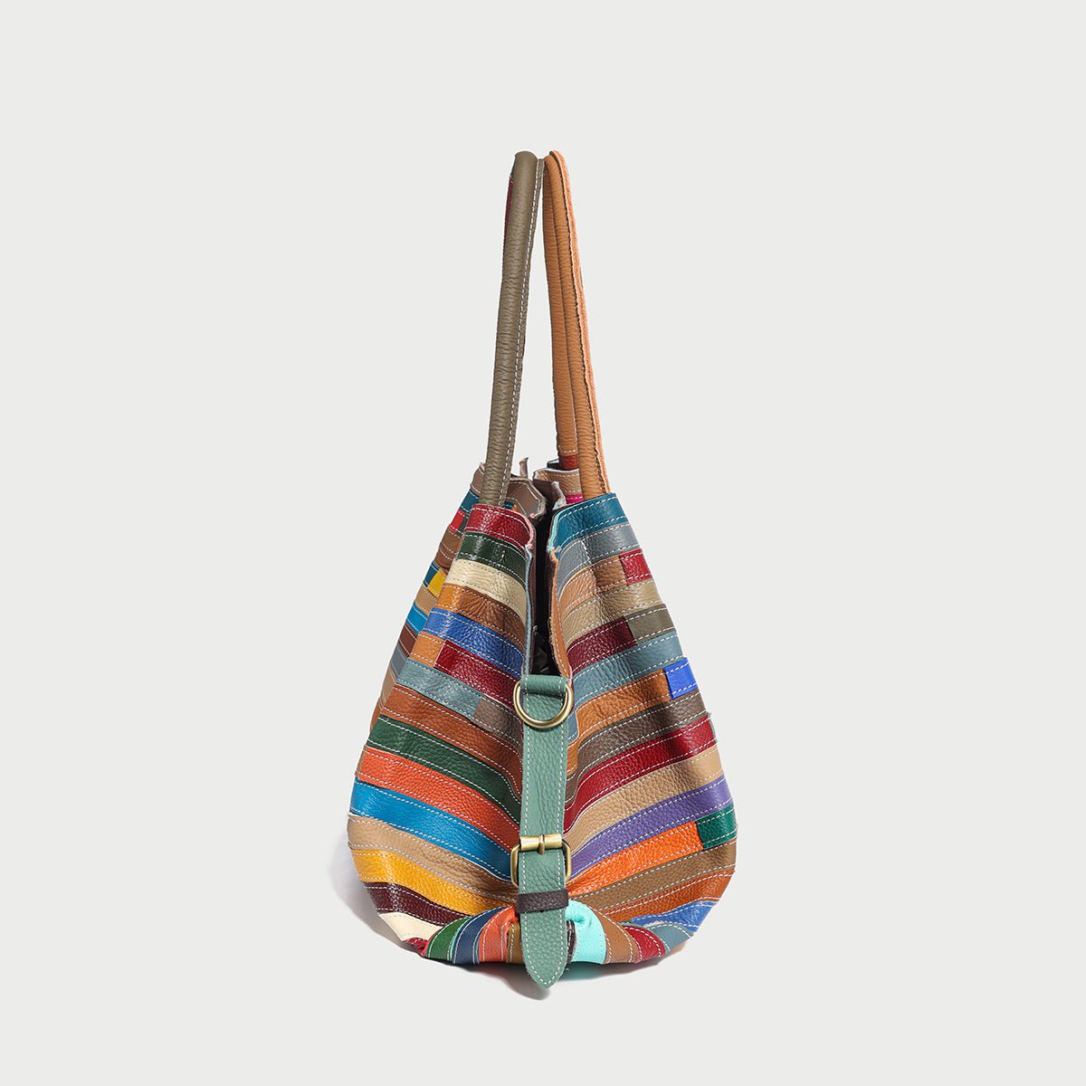 Multicolor Brick Patchwork Large Leather Tote Bag – Slouchy Horizontal Striped Cowhide Shoulder & Crossbody