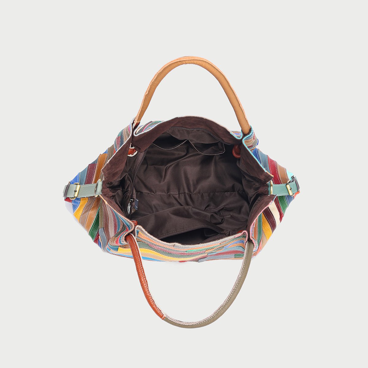 Multicolor Brick Patchwork Large Leather Tote Bag – Slouchy Horizontal Striped Cowhide Shoulder & Crossbody