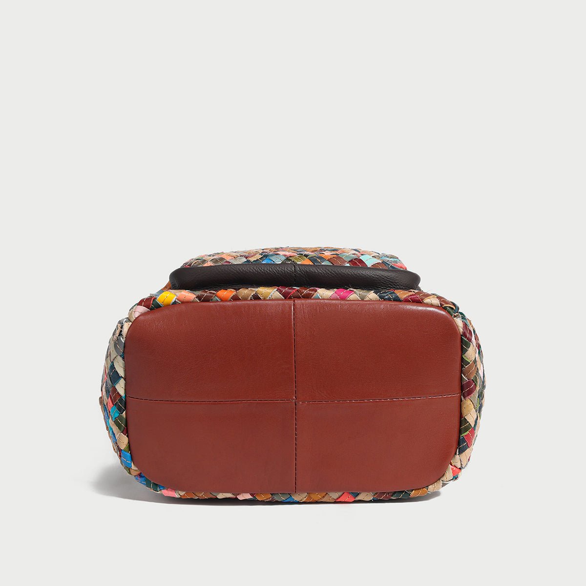 Multicolor Diamond Weave Leather Backpack – Artisanal Patchwork Cowhide School & Travel Daypack