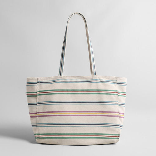 Multicolor Stripe Canvas Tote Bag – Oversized Large Capacity Commuter Shoulder Bag