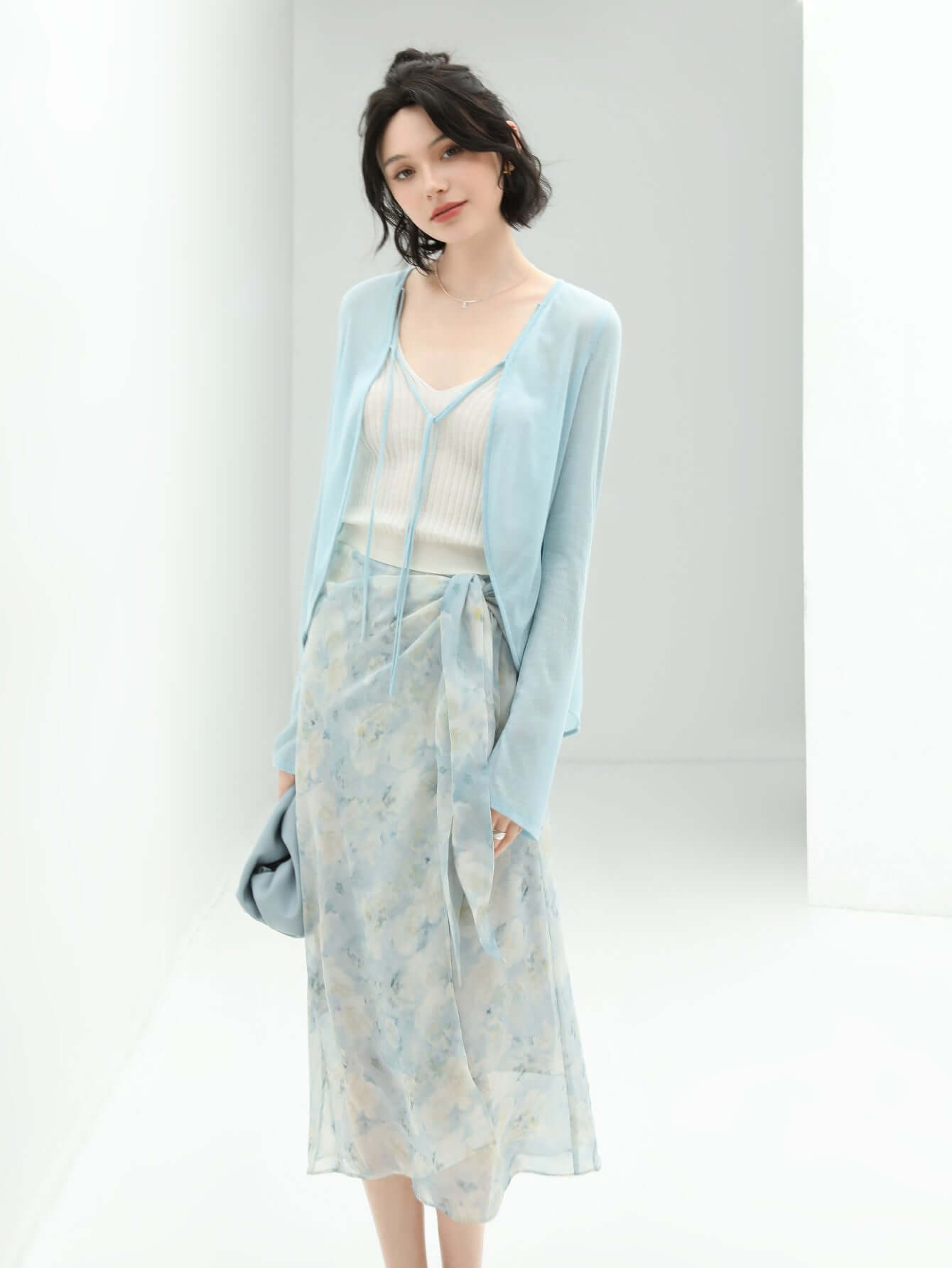 muted floral tie dye wrap around skirt all blue 2