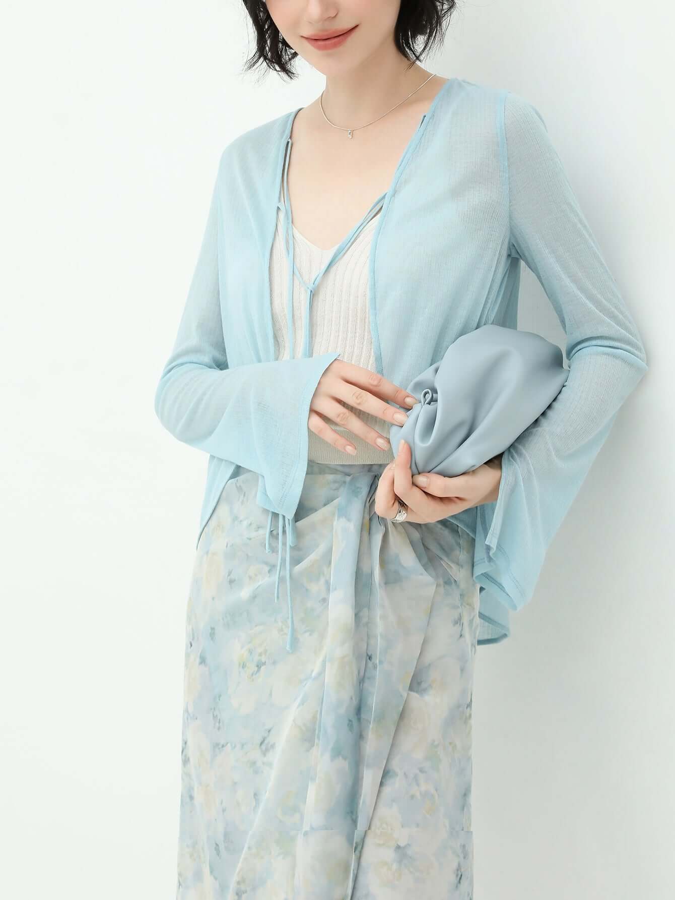 muted floral tie dye wrap around skirt all blue 3