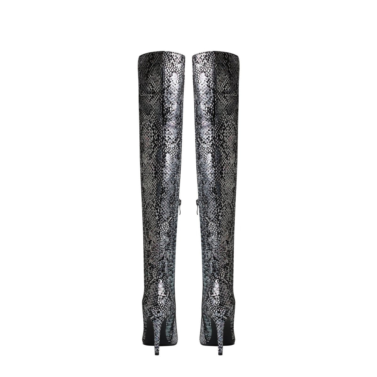 Mysterious Black Python Stiletto Knee High Boots - 0cm