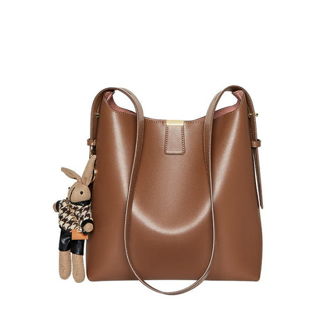 Natalia Rabbit Charm Leather Work Tote Bag