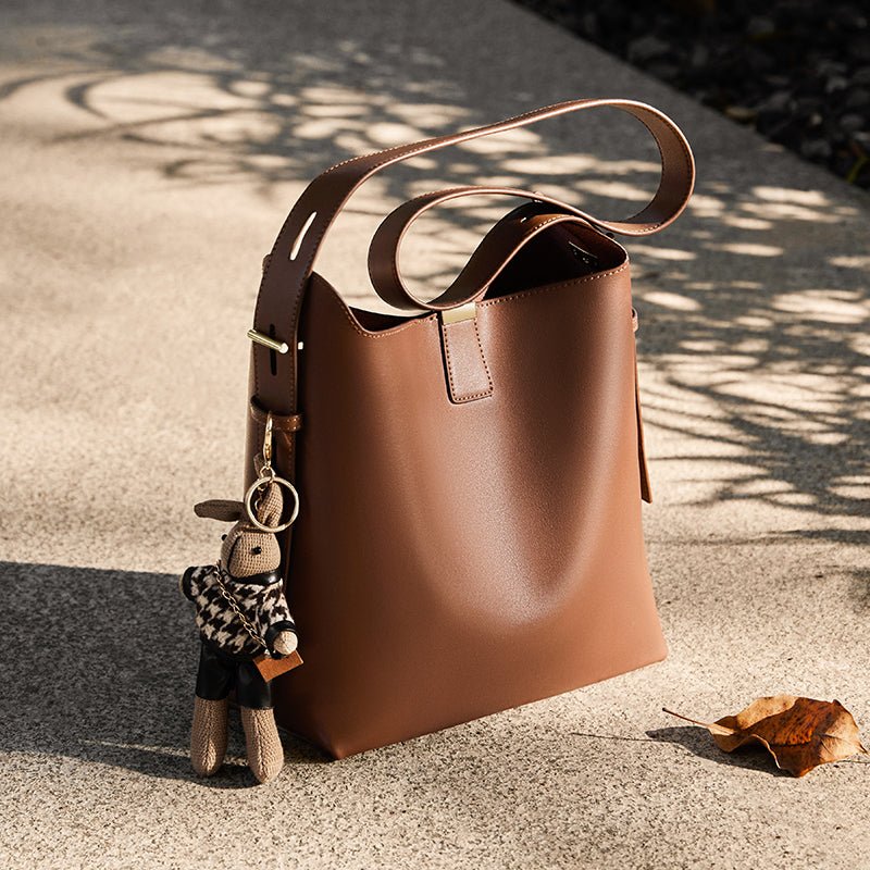 Natalia Rabbit Charm Leather Work Tote Bag