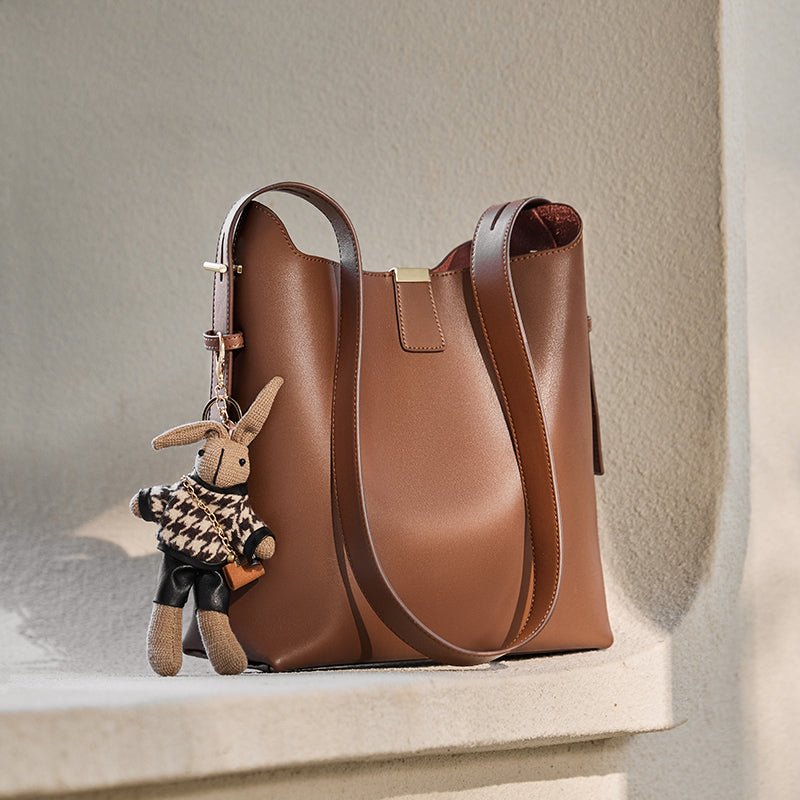Natalia Rabbit Charm Leather Work Tote Bag