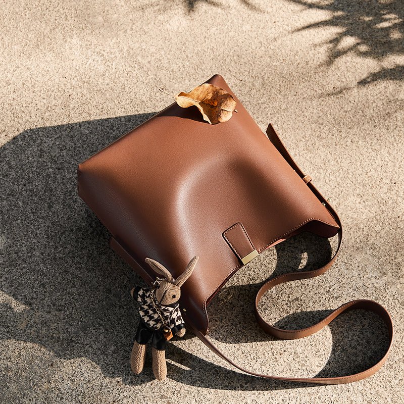 Natalia Rabbit Charm Leather Work Tote Bag