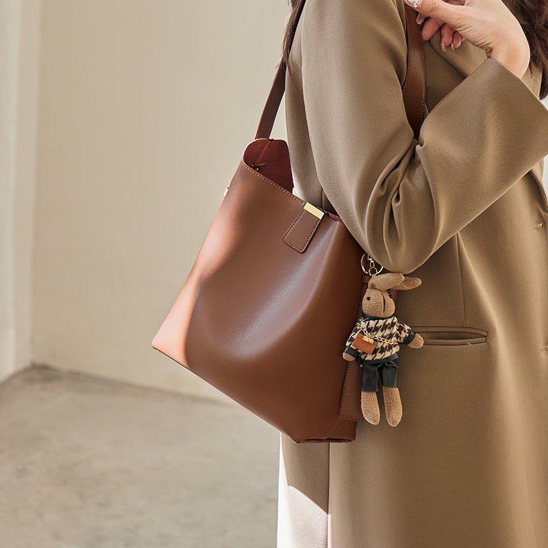 Natalia Rabbit Charm Leather Work Tote Bag