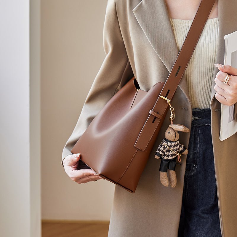 Natalia Rabbit Charm Leather Work Tote Bag