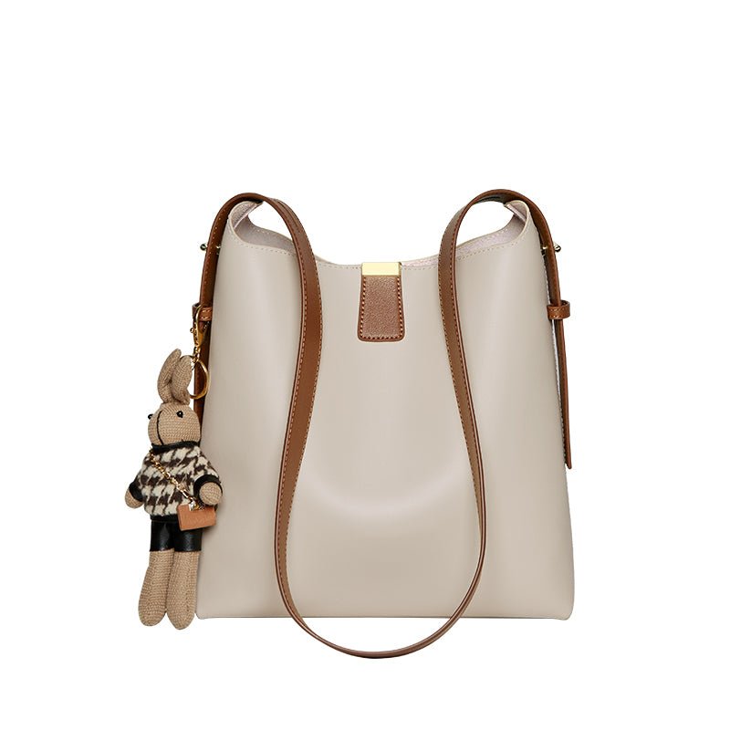 Natalia Rabbit Charm Leather Work Tote Bag