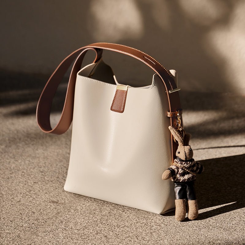 Natalia Rabbit Charm Leather Work Tote Bag