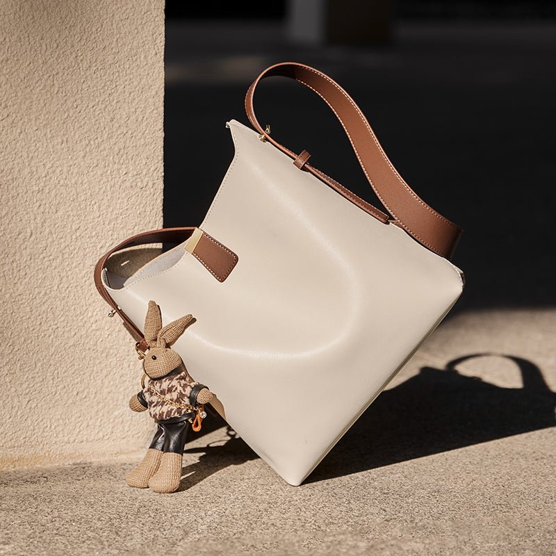 Natalia Rabbit Charm Leather Work Tote Bag