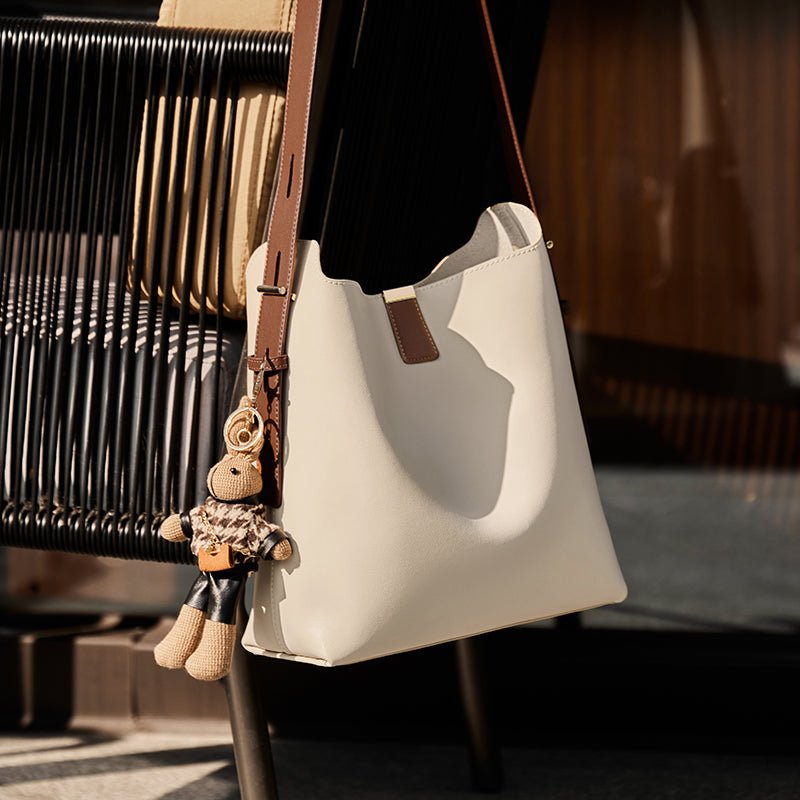 Natalia Rabbit Charm Leather Work Tote Bag